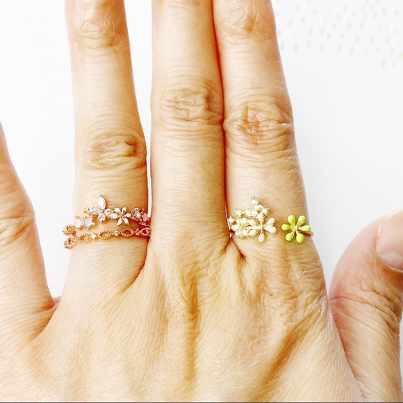 Butterfly Garden Rose Gold Tone Dual Ring Band 5+ - Picture 3 of 6